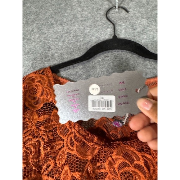 Pretty Angel Rust Orange Floral Rose Lace Long Sleeve Crop Top L/XL NEW - Picture 4 of 9